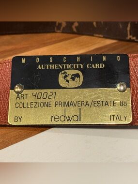 Moschino Gold Plaque Belt on Textured Brown Leather